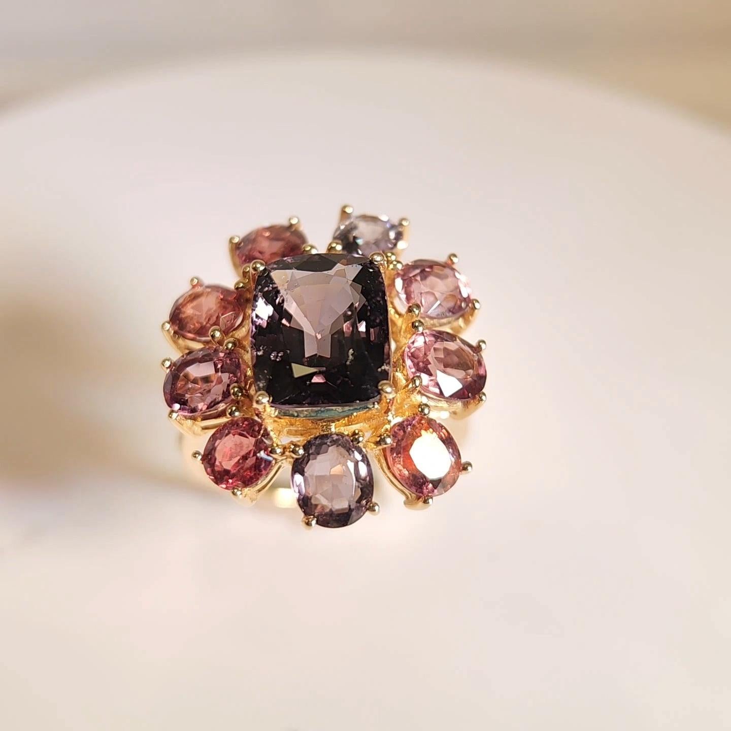 Fancy Spinel Cocktail Ring 14 Karat Rose Gold Mix Color Spinel Gemstones For Sale 12