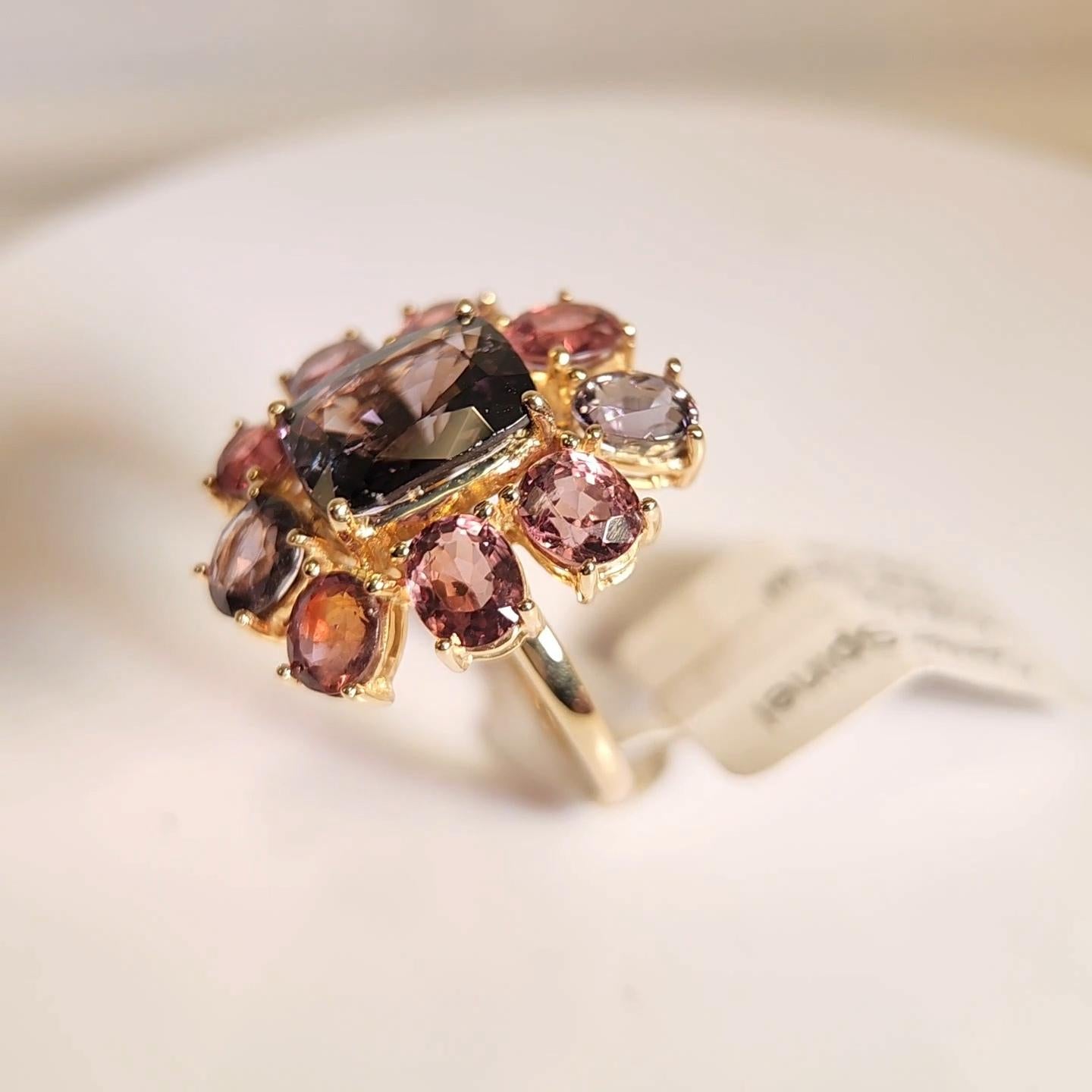 Fancy Spinel Cocktail Ring 14 Karat Rose Gold Mix Color Spinel Gemstones For Sale 13