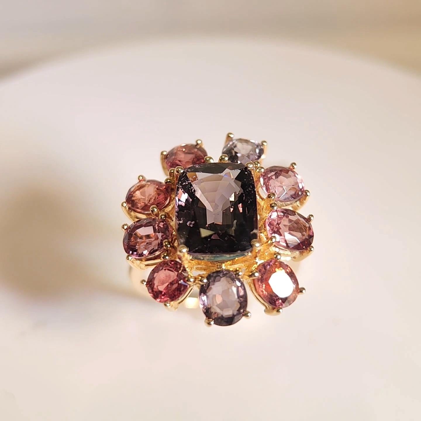 Fancy Spinel Cocktail Ring 14 Karat Rose Gold Mix Color Spinel Gemstones For Sale 15