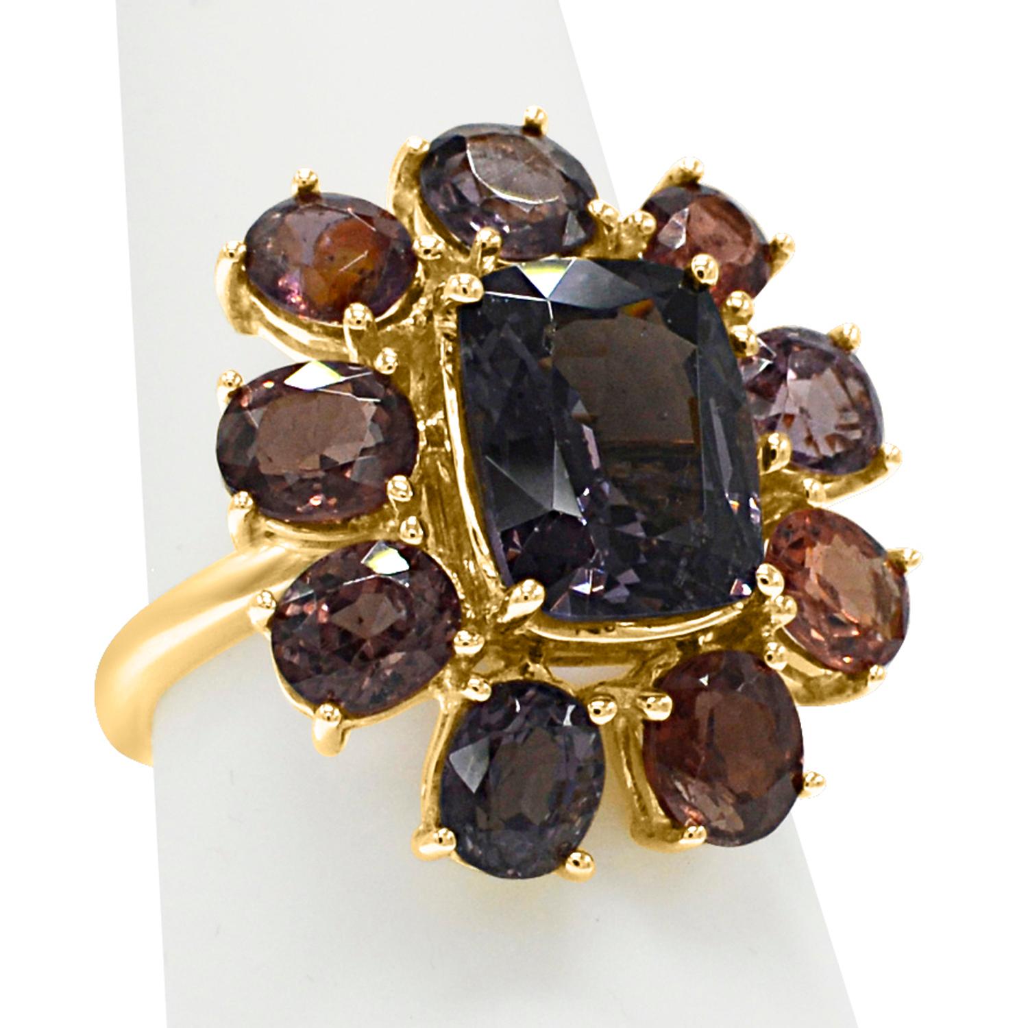 Fancy Spinel Cocktail Ring 14 Karat Rose Gold Mix Color Spinel Gemstones In New Condition For Sale In Brooklyn, NY