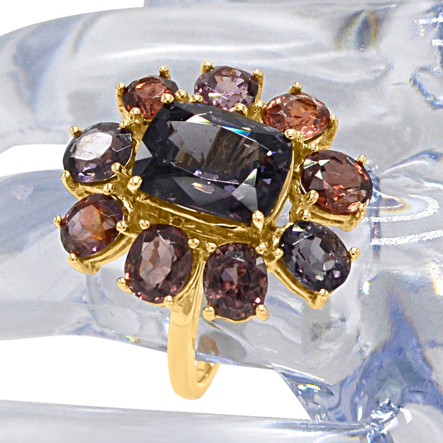 Women's Fancy Spinel Cocktail Ring 14 Karat Rose Gold Mix Color Spinel Gemstones For Sale