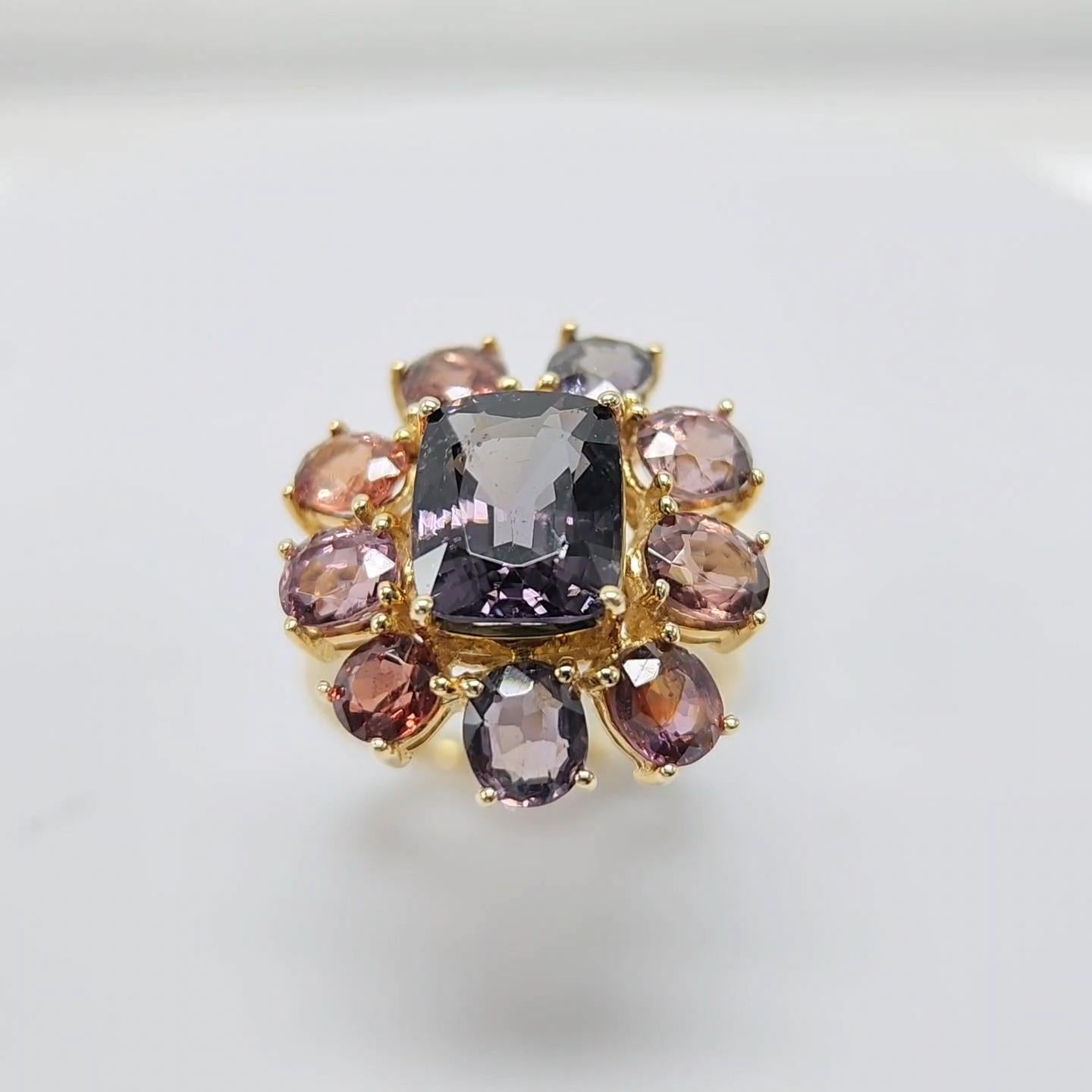 Fancy Spinel Cocktail Ring 14 Karat Rose Gold Mix Color Spinel Gemstones For Sale 3