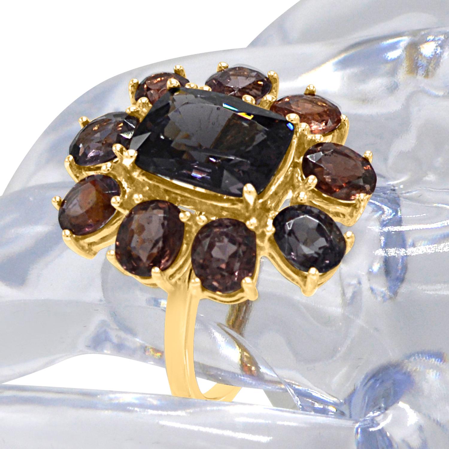 Fancy Spinel Cocktail Ring 14 Karat Rose Gold Mix Color Spinel Gemstones For Sale 1
