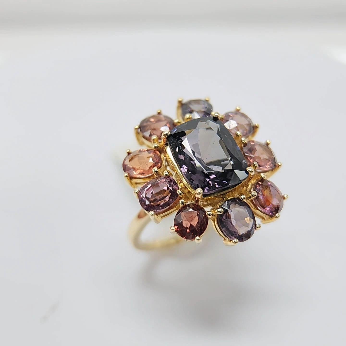 Fancy Spinel Cocktail Ring 14 Karat Rose Gold Mix Color Spinel Gemstones For Sale 4