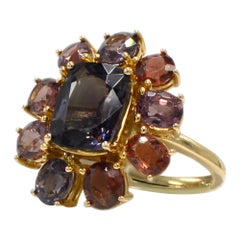 Fancy Spinel Cocktail Ring 14 Karat Rose Gold Mix Color Spinel Gemstones