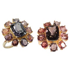 Fancy Spinel Cocktail Ring 14 Karat Rose Gold Mix Color Spinel Gemstones
