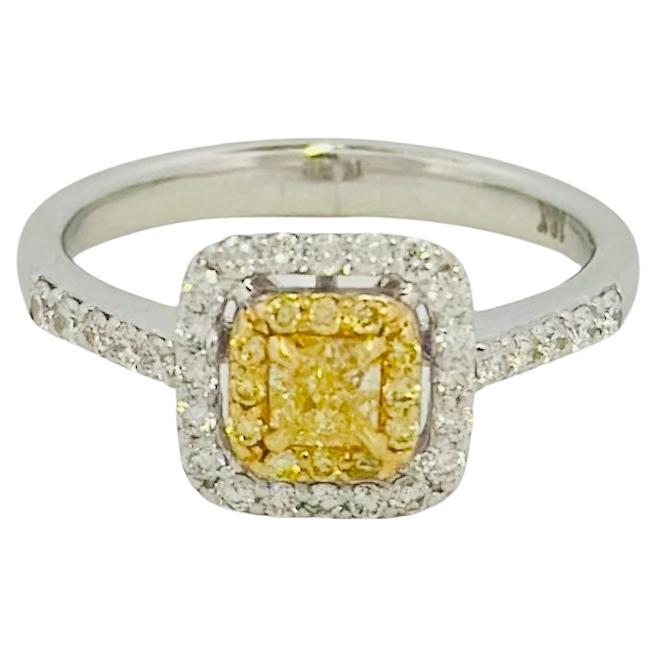 Fancy Square Yellow Cushion Diamond Ring  For Sale