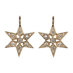 Fancy Star Earrings, 14 Karat Yellow Gold, Diamonds