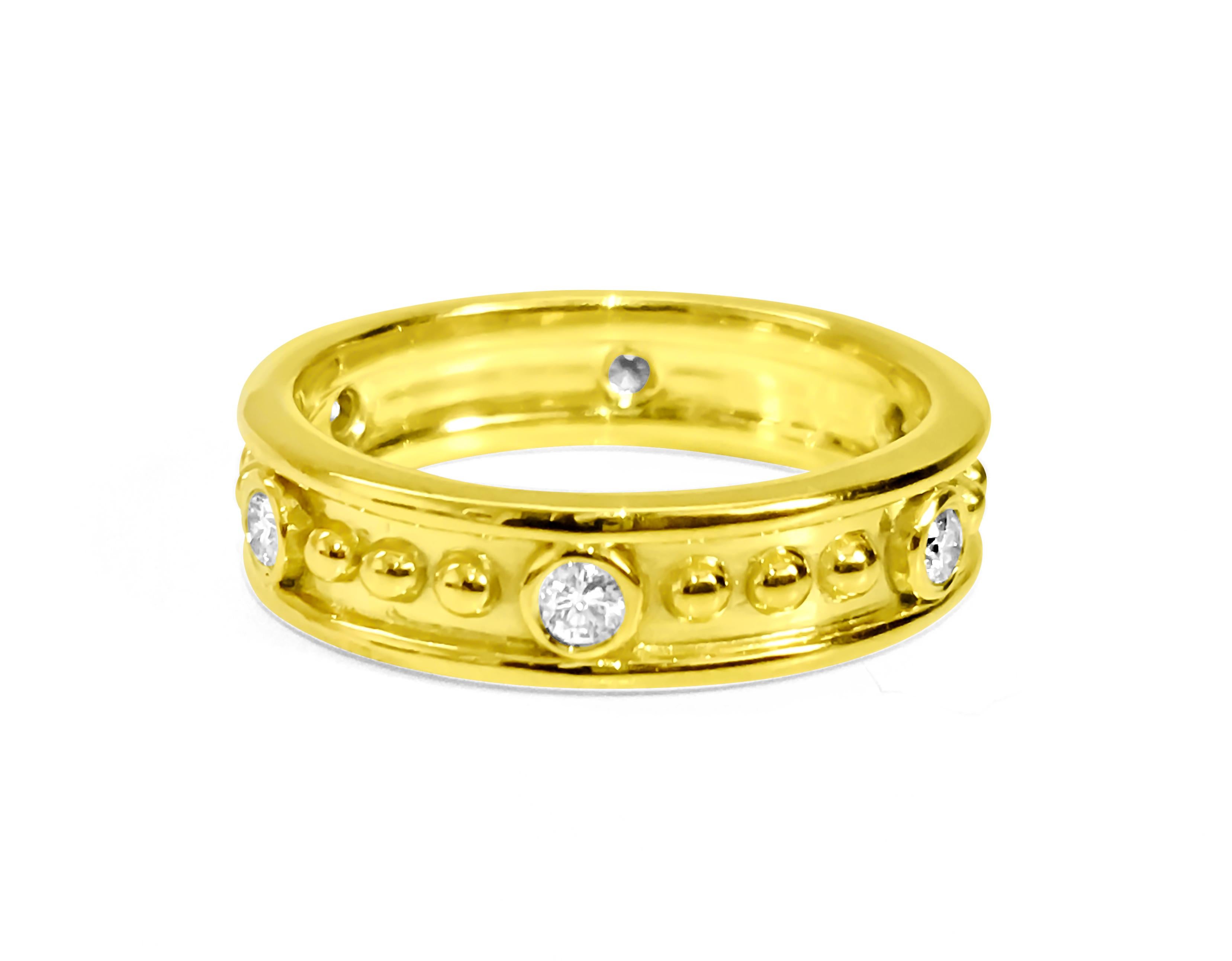 Step into timeless elegance with our exquisite 18K yellow gold ring adorned with 0.48 carats of G color, VS clarity diamonds. Meticulously crafted, this vintage-inspired boutique piece is an ideal choice for weddings and engagements, offering both