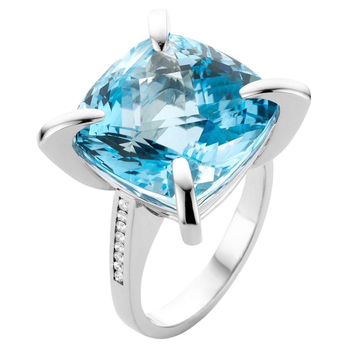 Fancy “Swiss Blue Statement” with Blue Topaz of 21.35 Carat and Diamonds Ring 