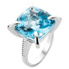 Fancy “Swiss Blue Statement” with Blue Topaz of 21.35 Carat and Diamonds Ring 
