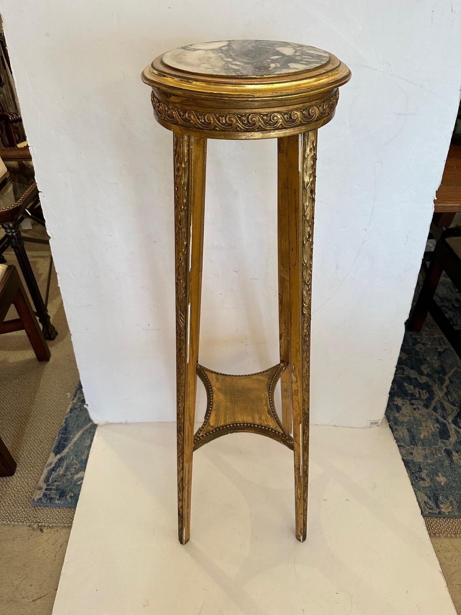 Fancy Tall French Neoclassical Pedestal or Plant Stand with Marble Top For Sale 1