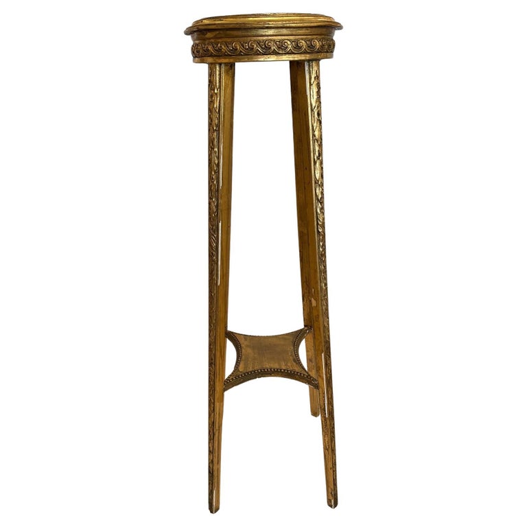 Fancy Tall French Neoclassical Pedestal or Plant Stand with Marble Top