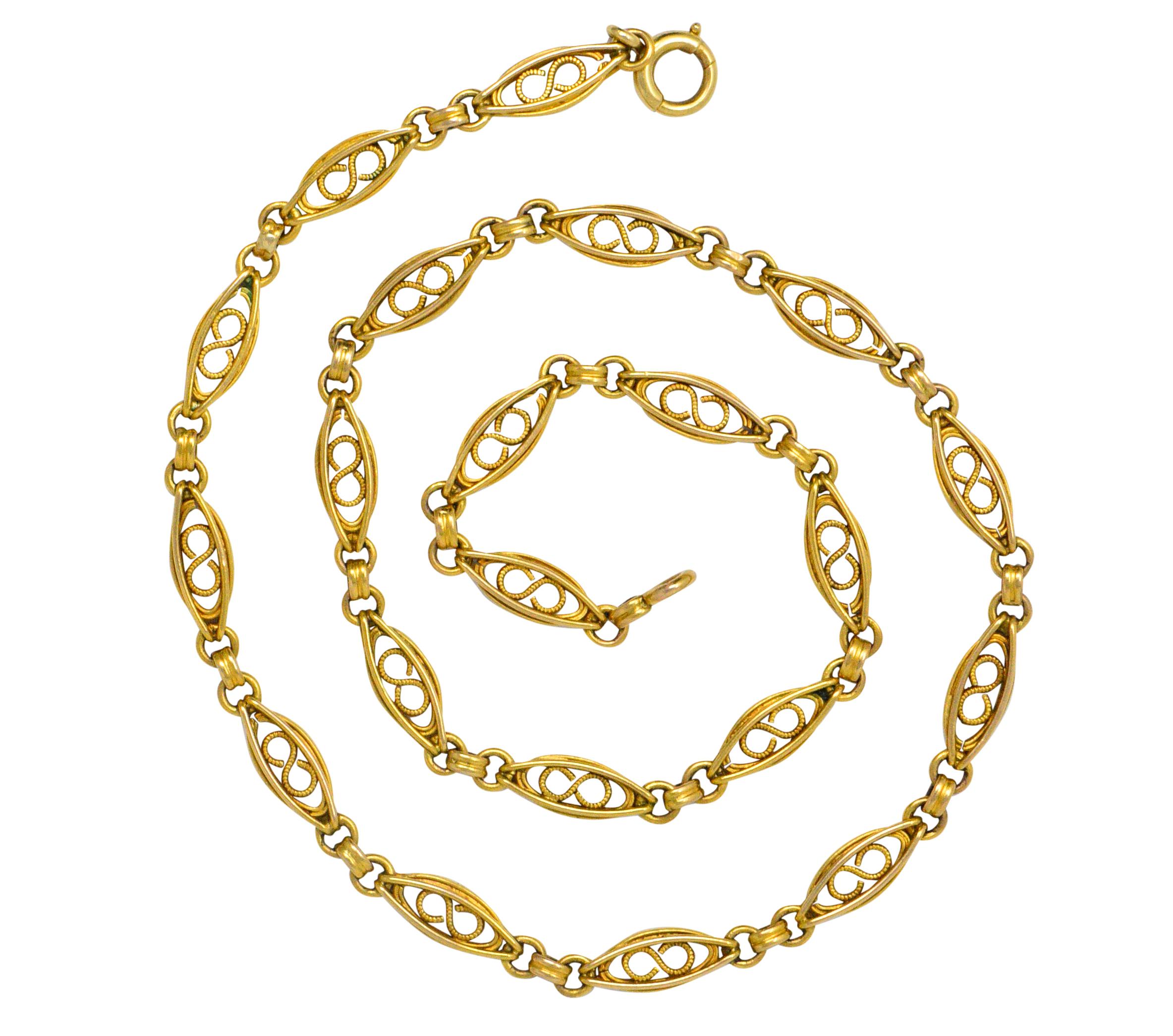 Fancy Victorian 18 Karat Gold 17 Inch Linked Chain Necklace 1