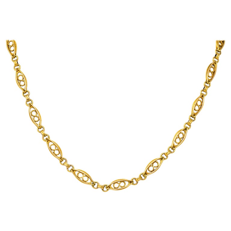Fancy Victorian 18 Karat Gold 17 Inch Linked Chain Necklace at 1stDibs