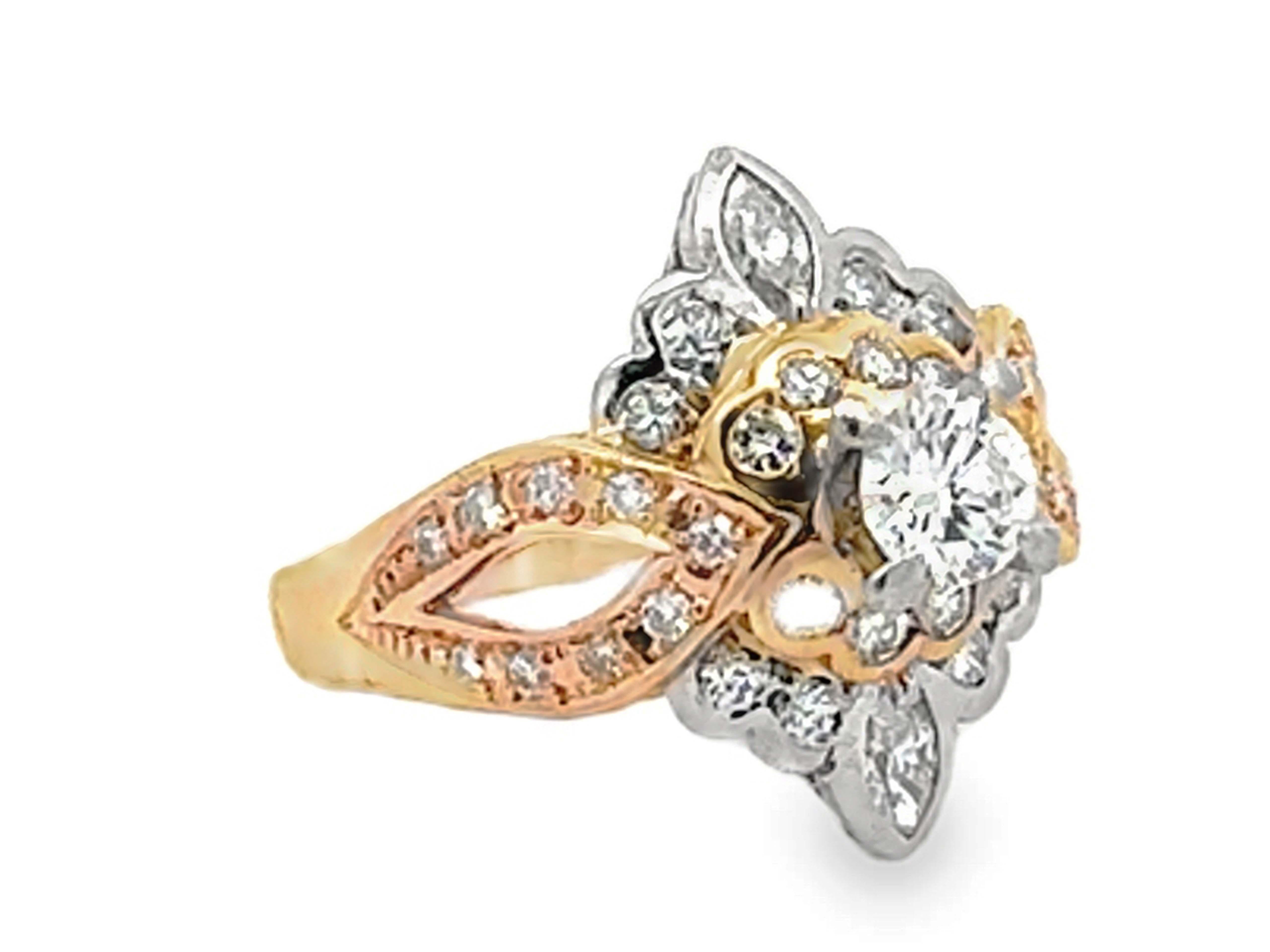 Modern Fancy Vintage Diamond Engagement Ring 18K Yellow Gold and Platinum For Sale