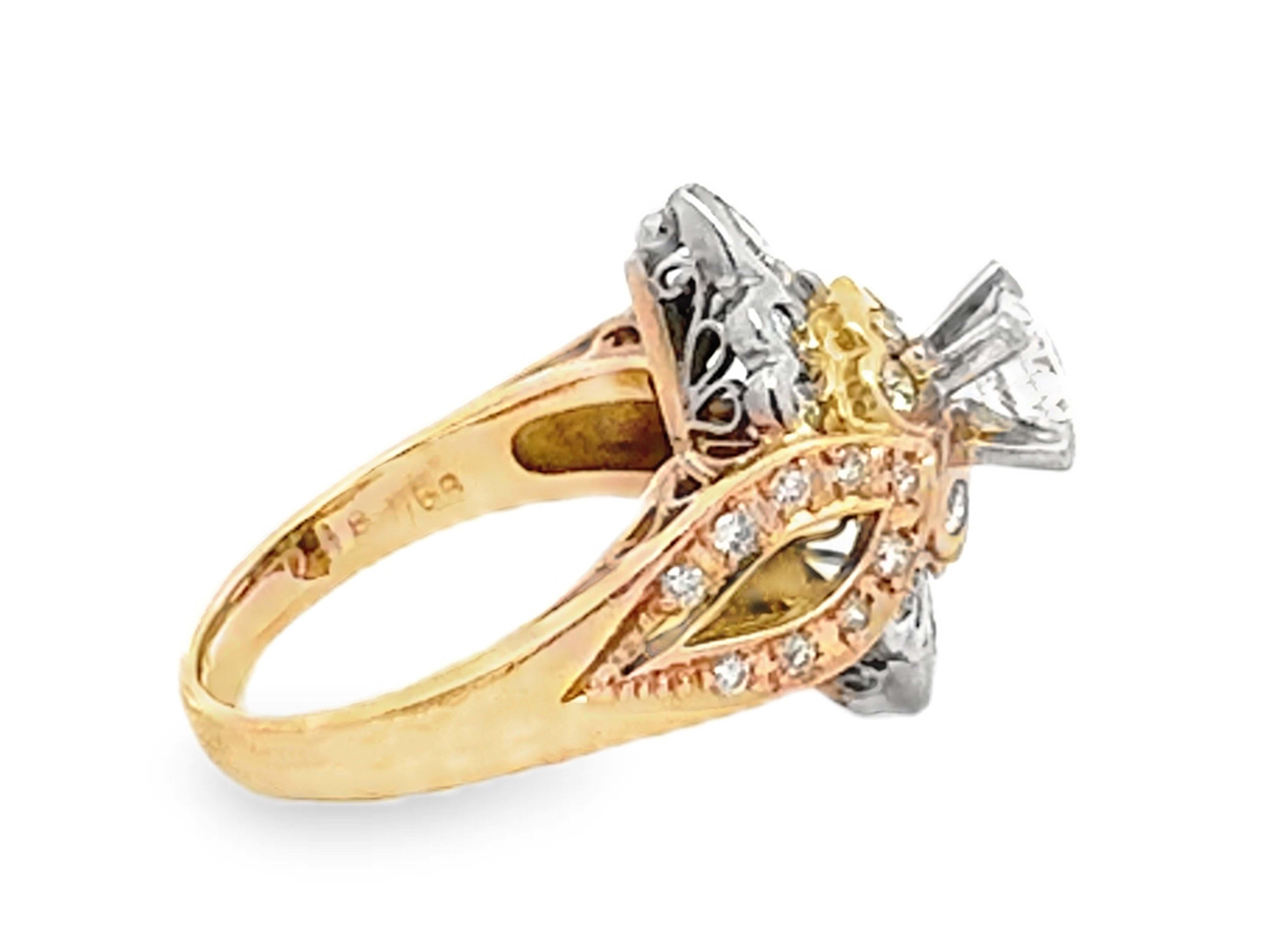 Brilliant Cut Fancy Vintage Diamond Engagement Ring 18K Yellow Gold and Platinum For Sale