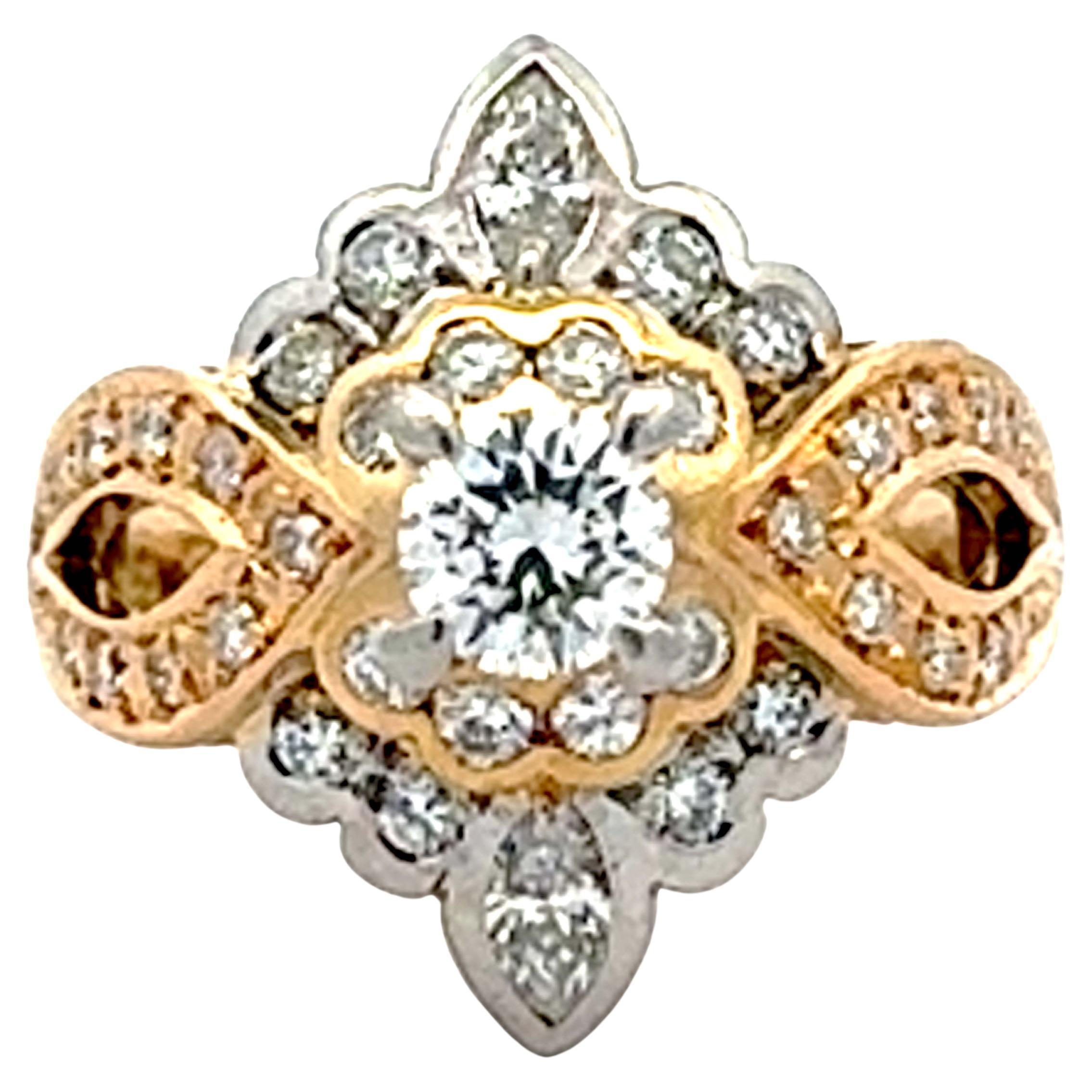 Fancy Vintage Diamond Engagement Ring 18K Yellow Gold and Platinum