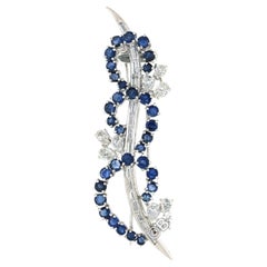 Broche en or Vintage 6.05ctw Diamond & Sapphire Wave Overlap Swirl Brooch