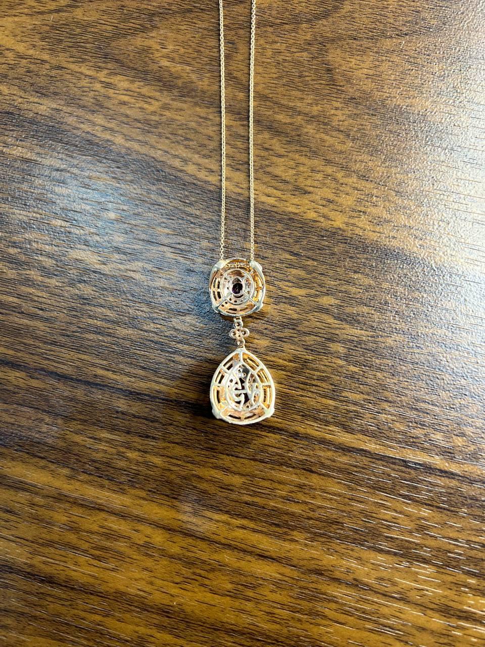 Fancy Violet Amethyst Diamond Halo 14K Rose Gold Fancy Drop Pendant Necklace For Sale 5