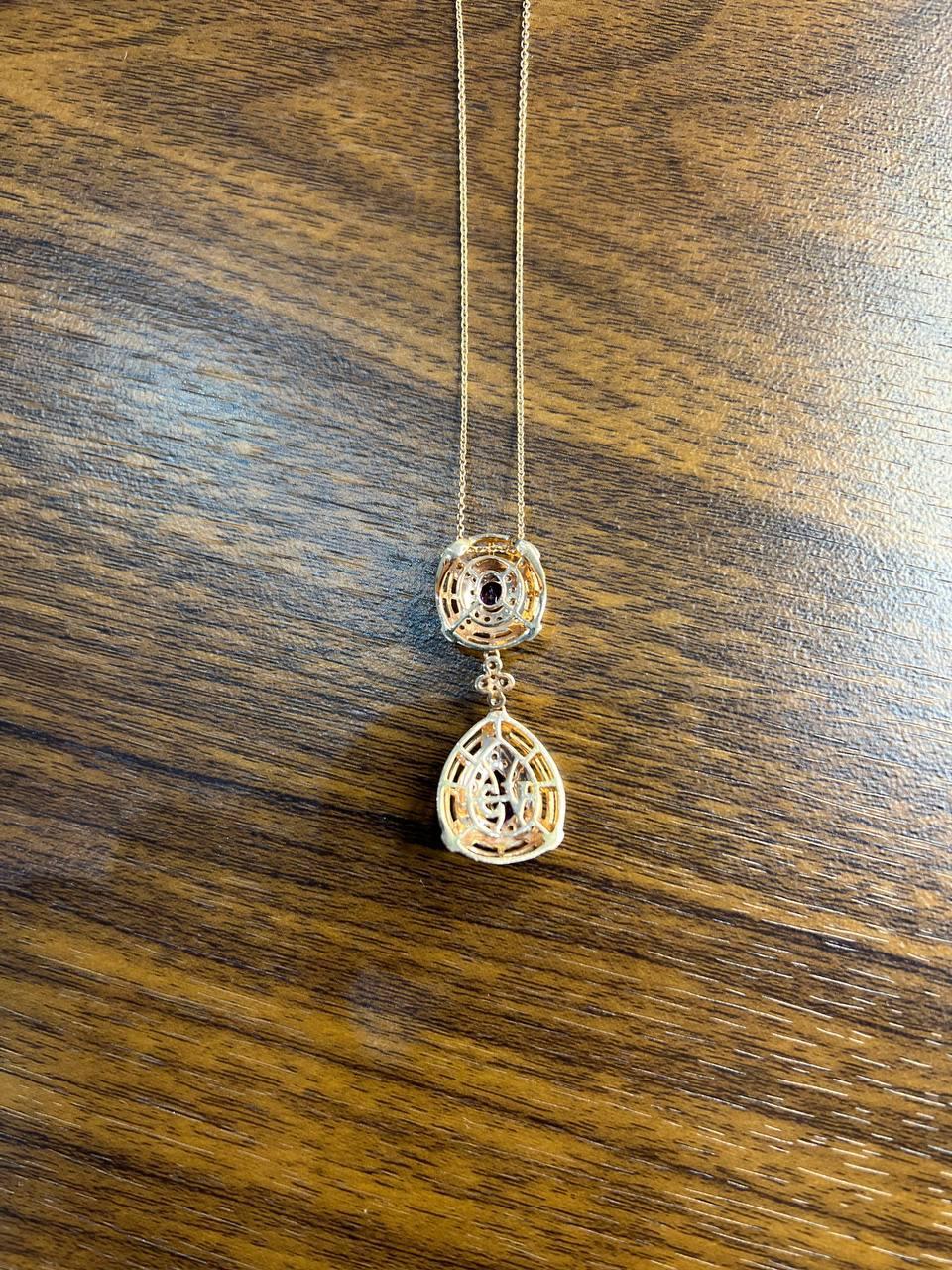Fancy Violet Amethyst Diamond Halo 14K Rose Gold Fancy Drop Pendant Necklace For Sale 4