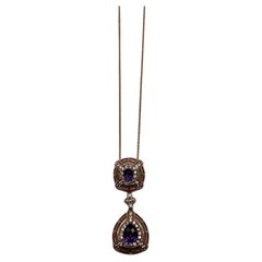 Fancy Violet Amethyst Diamond Halo 14K Rose Gold Fancy Drop Pendant Necklace
