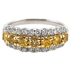 Fancy Vivid Deep Orangy Yellow 1.38ct Natural Mined Diamond Anniversary Ring 18K
