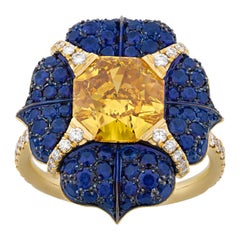 Fancy Vivid Orange-Yellow Diamond and Sapphire Cocktail Ring