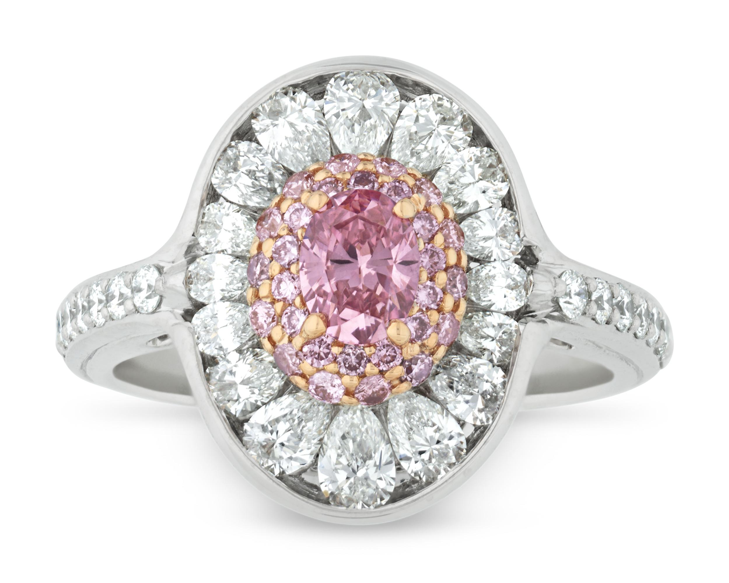 Brilliant Cut Fancy Vivid Pink And White Diamond Ring For Sale