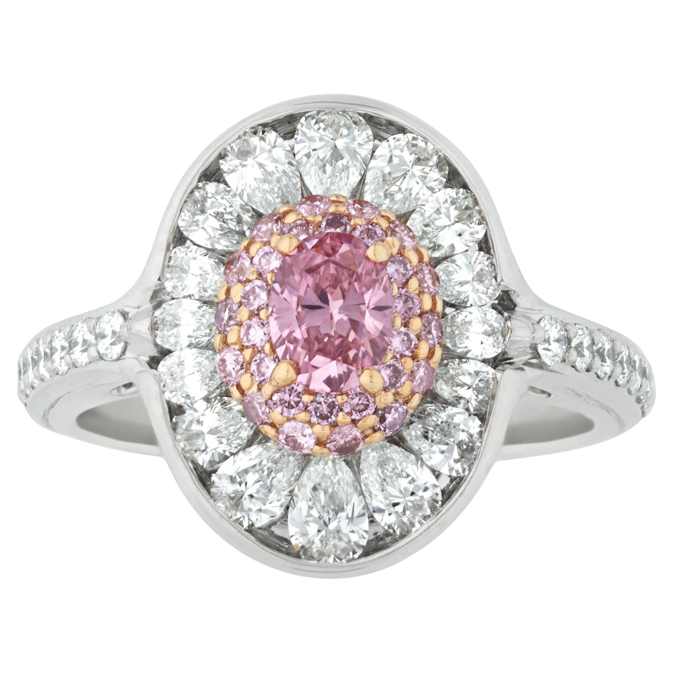 Fancy Vivid Pink And White Diamond Ring For Sale