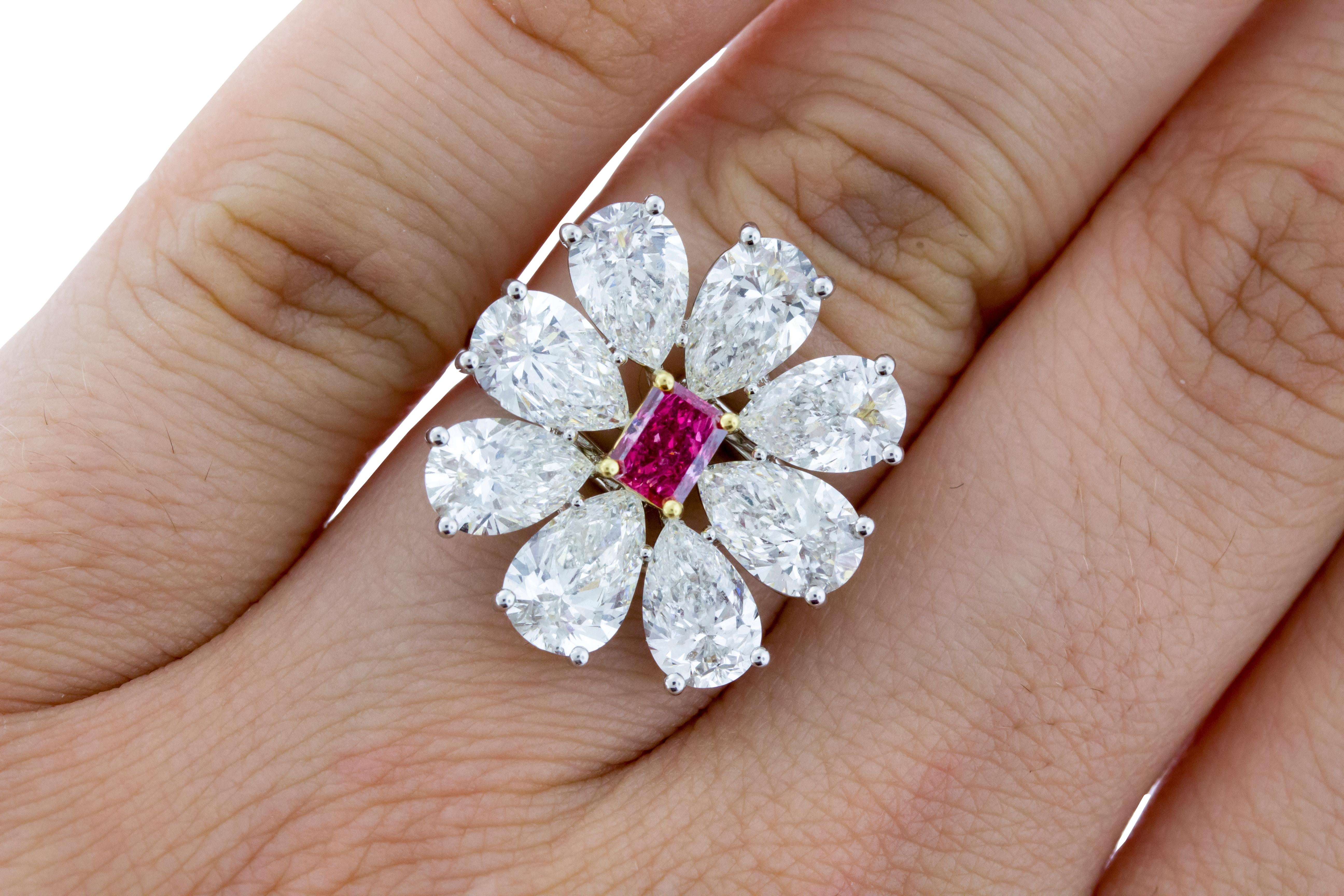 Modern Fancy Vivid Pink Radiant Cut GIA Certified Floral Ring 