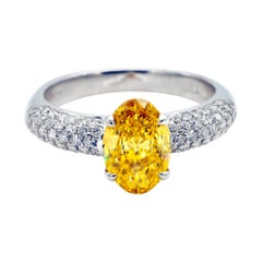 Fancy Vivid Yellow 1.37 Carat Diamond White Gold Engagement Ring