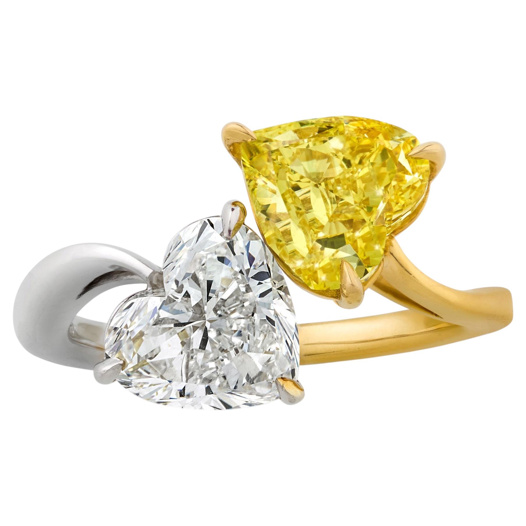 Heart-Shaped Fancy Vivid Yellow and White Diamond Ring