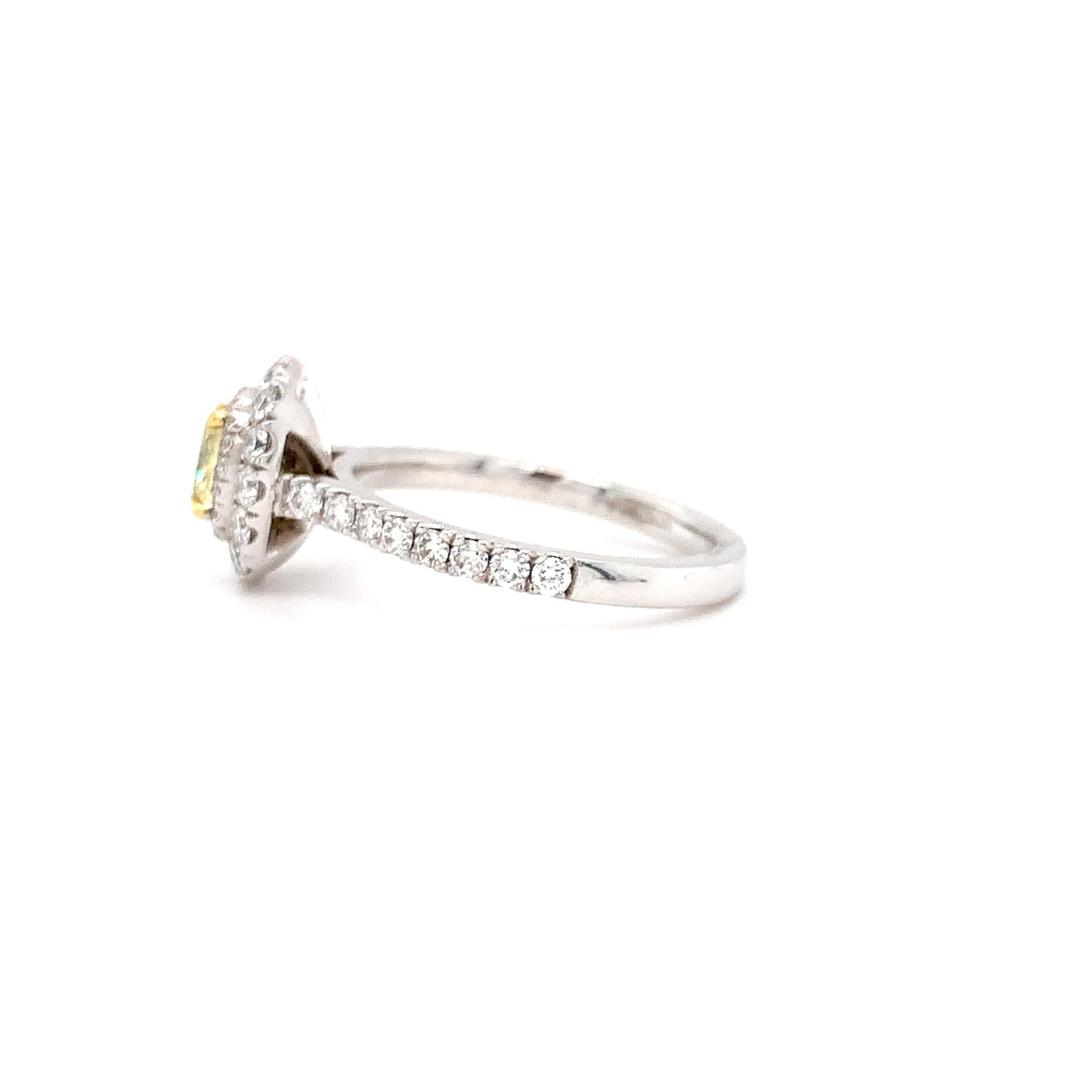 Women's Fancy vivid yellow diamond double halo engagement ring platinum For Sale