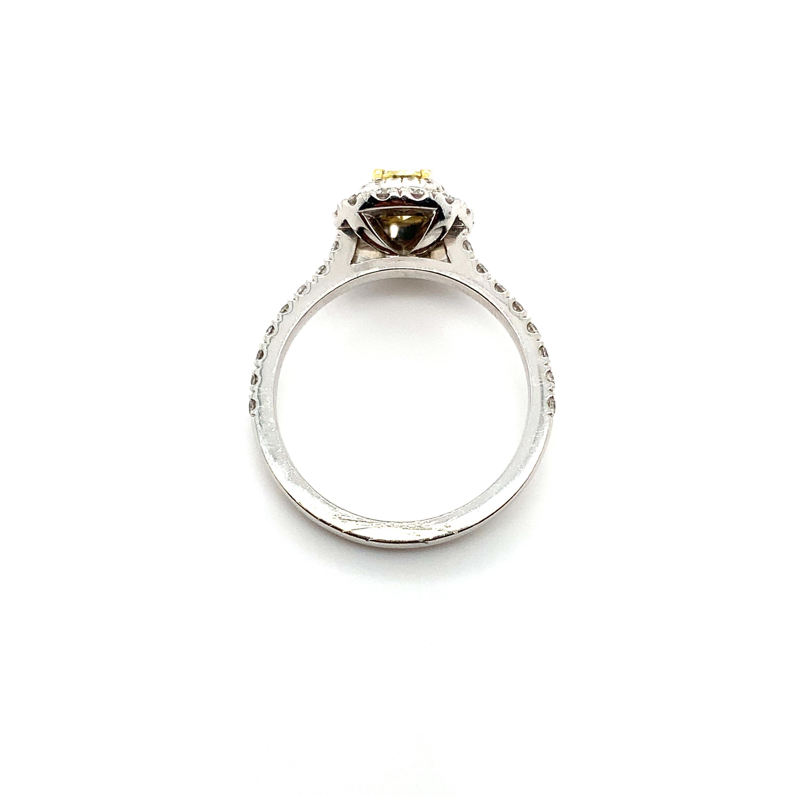 Fancy vivid yellow diamond double halo engagement ring platinum For Sale 3