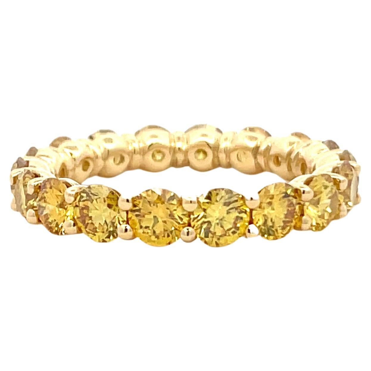 Contemporary Fancy Vivid Yellow Diamond Eternity Wedding Band 3.45 Carats 18 Karat Gold For Sale