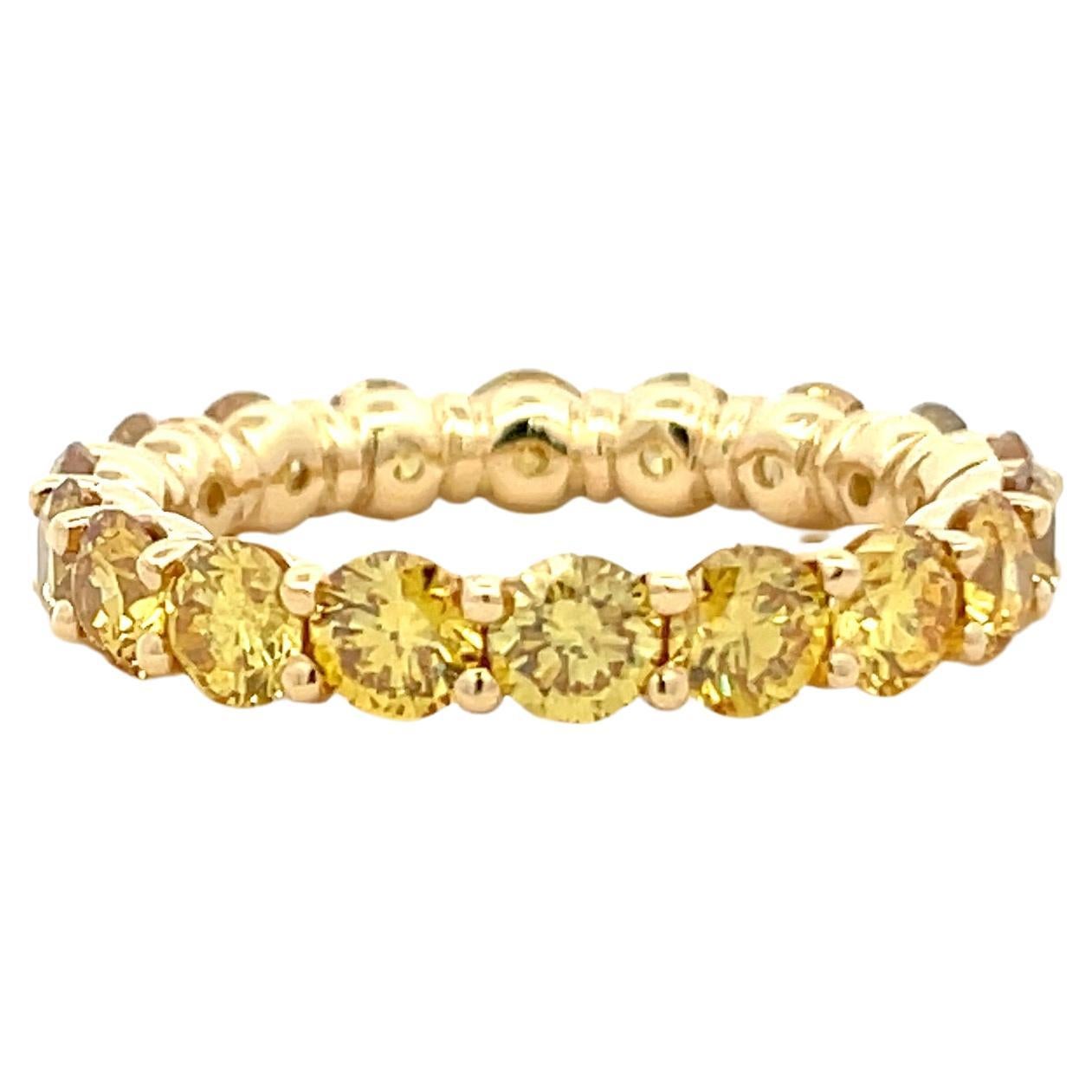 Fancy Vivid Yellow Diamond Eternity Wedding Band 3.45 Carats 18 Karat Gold For Sale