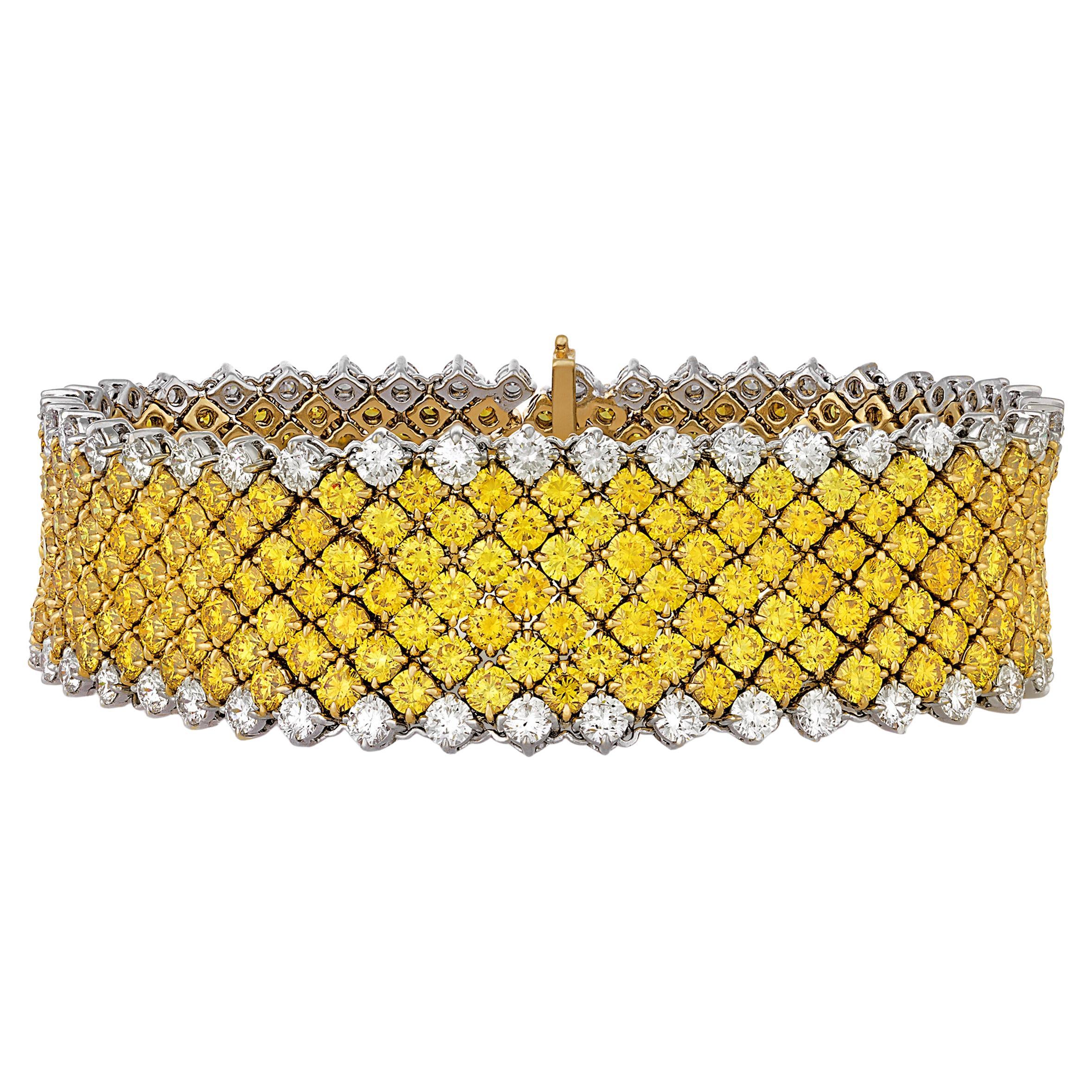 Bracelet en maille de diamants jaunes vifs fantaisie, 28,40 carats en vente
