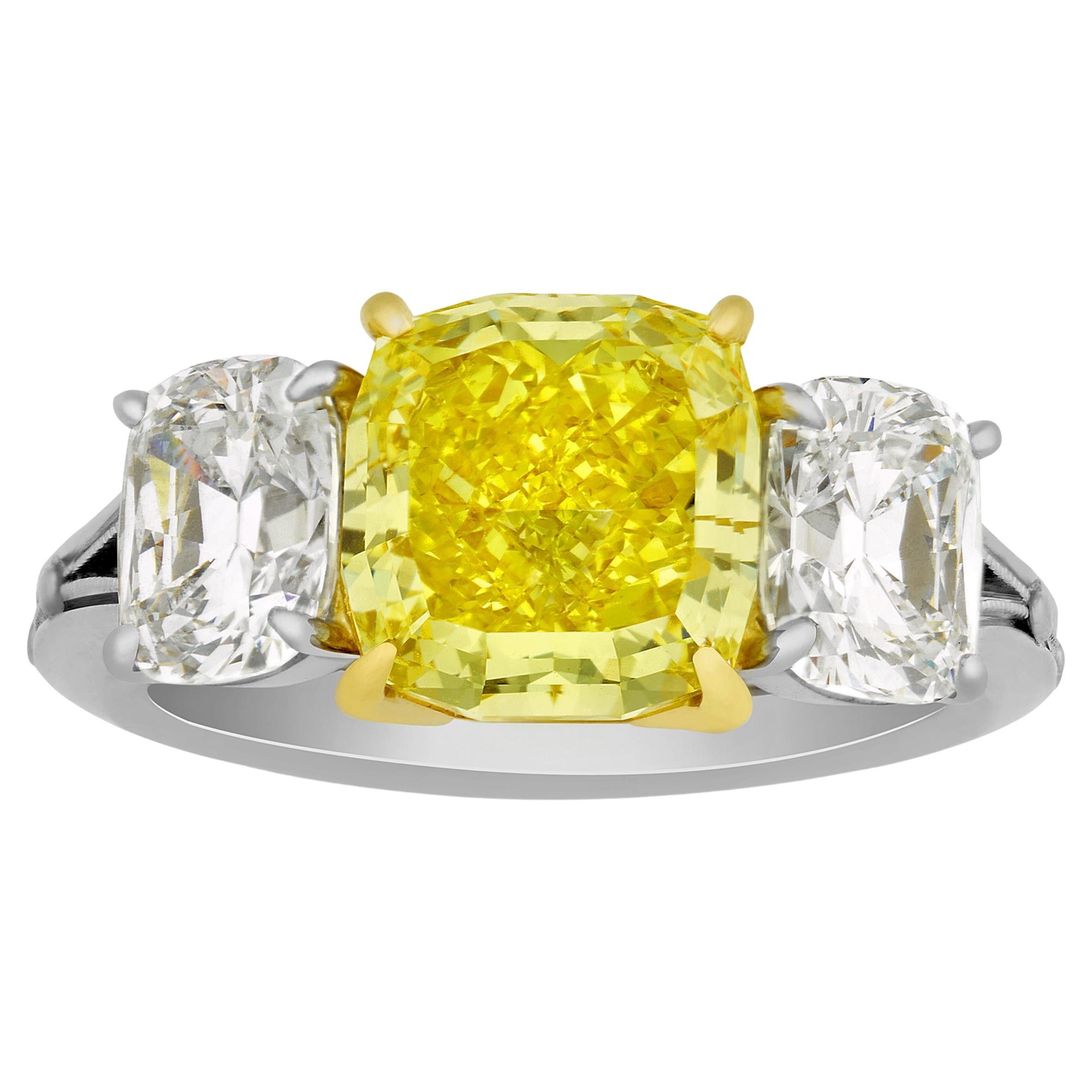 Buy 1.82 Ct Fancy Vivid Yellow Diamond Ring Cushion Cut Natural 18K White  Gold GIA Online in India - Etsy