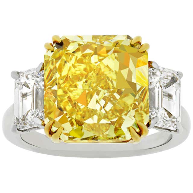 Fancy Vivid Yellow Diamond Ring by Harry Winston, 7.72 Carat at 1stDibs ...