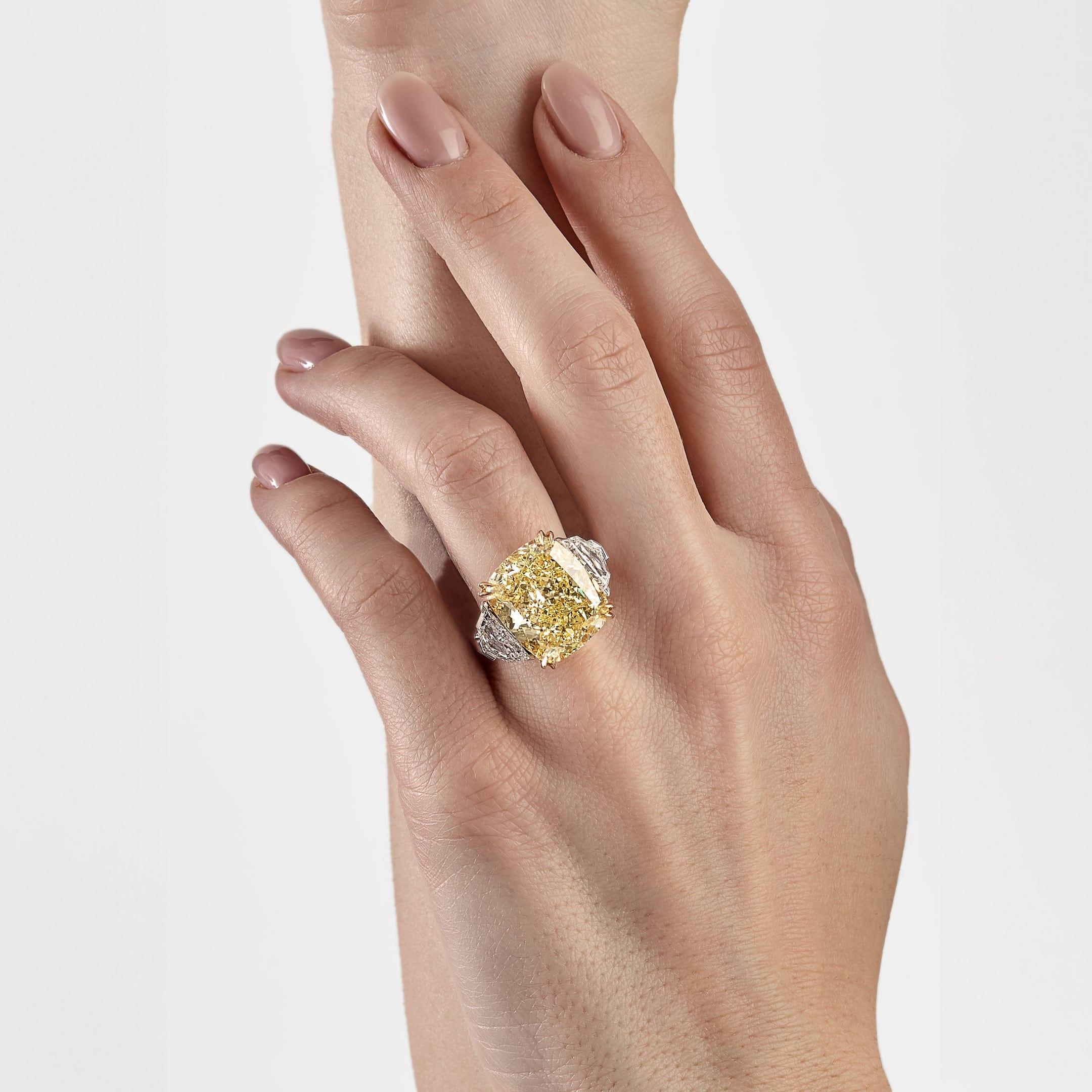 Cushion Cut Fancy Vivid Yellow Diamond Ring