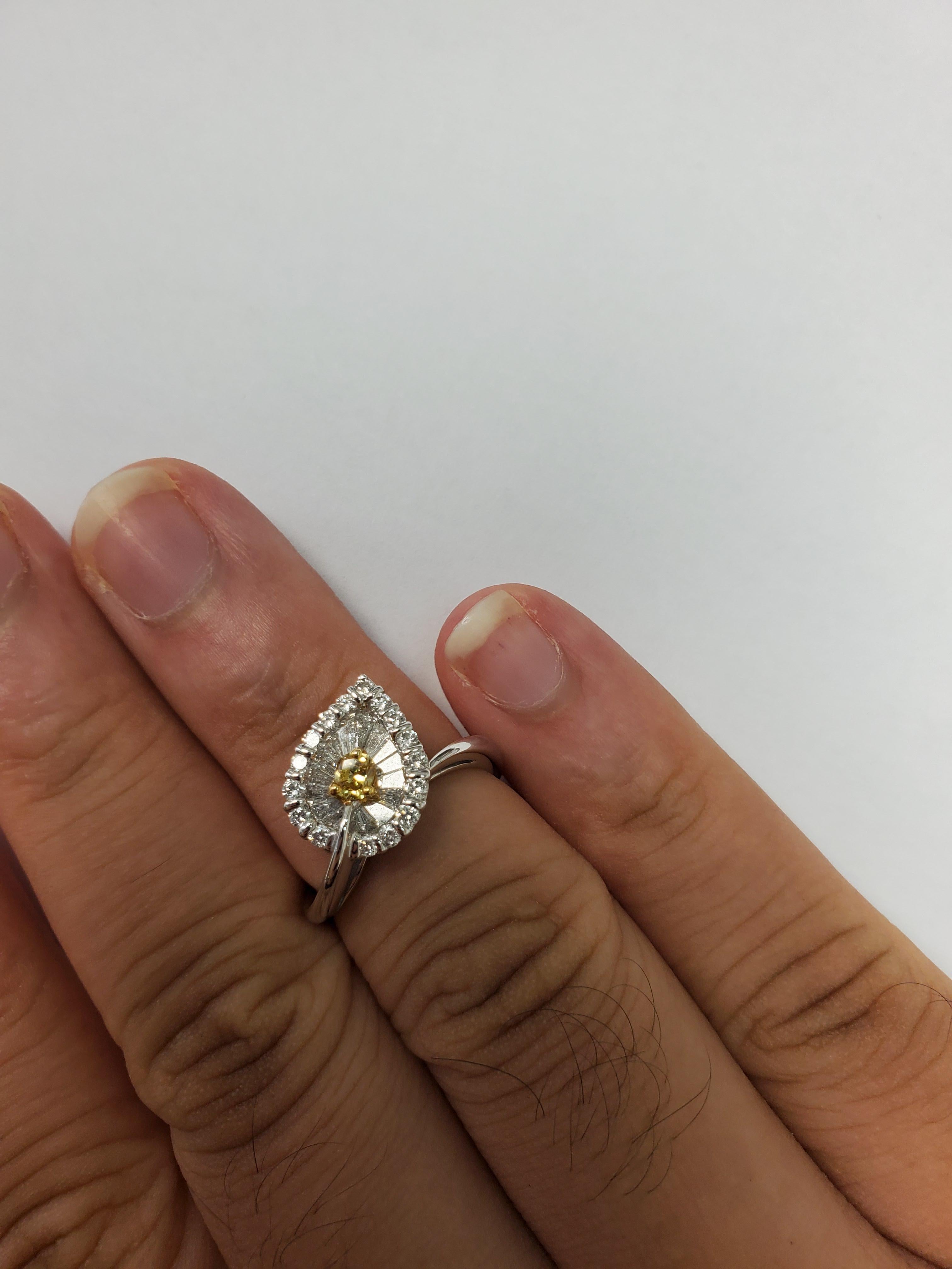 Cushion Cut Fancy Vivid Yellow Diamond Engagement Ring For Sale