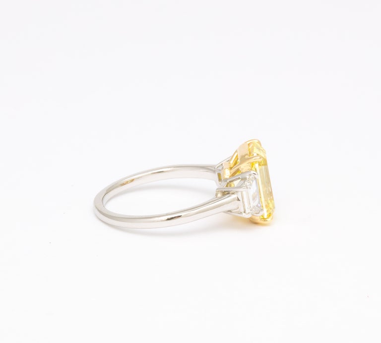 Fancy Vivid Yellow Emerald Cut Ring For Sale 1