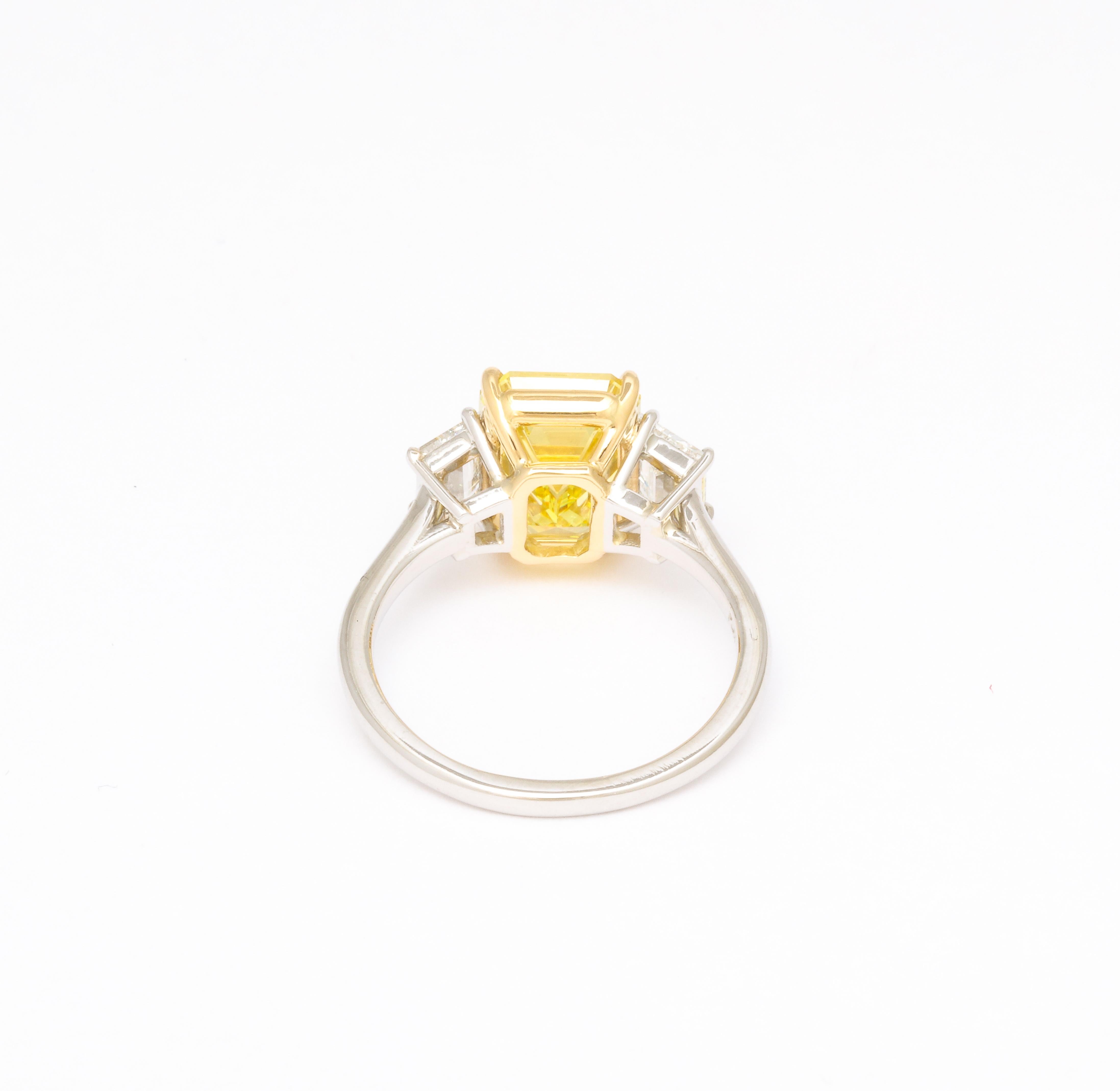 Fancy Vivid Yellow Emerald Cut Ring For Sale 1