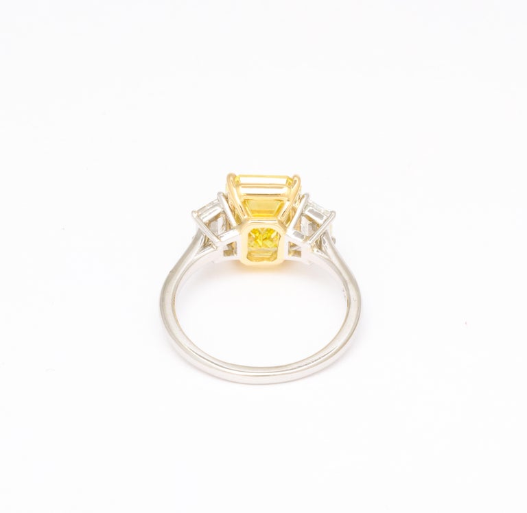 Fancy Vivid Yellow Emerald Cut Ring For Sale 2
