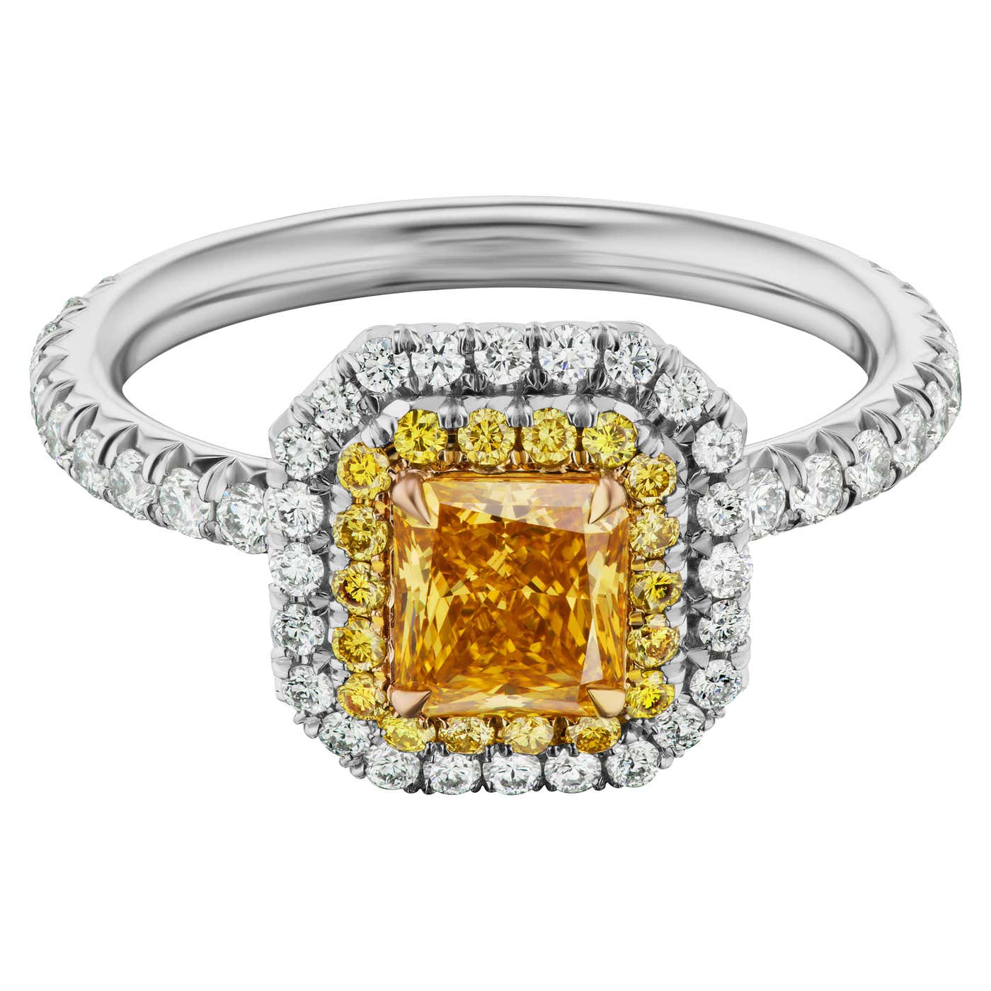 Fancy Vivid Yellow Orange GIA Micropave Halo Diamond Engagement Ring ...