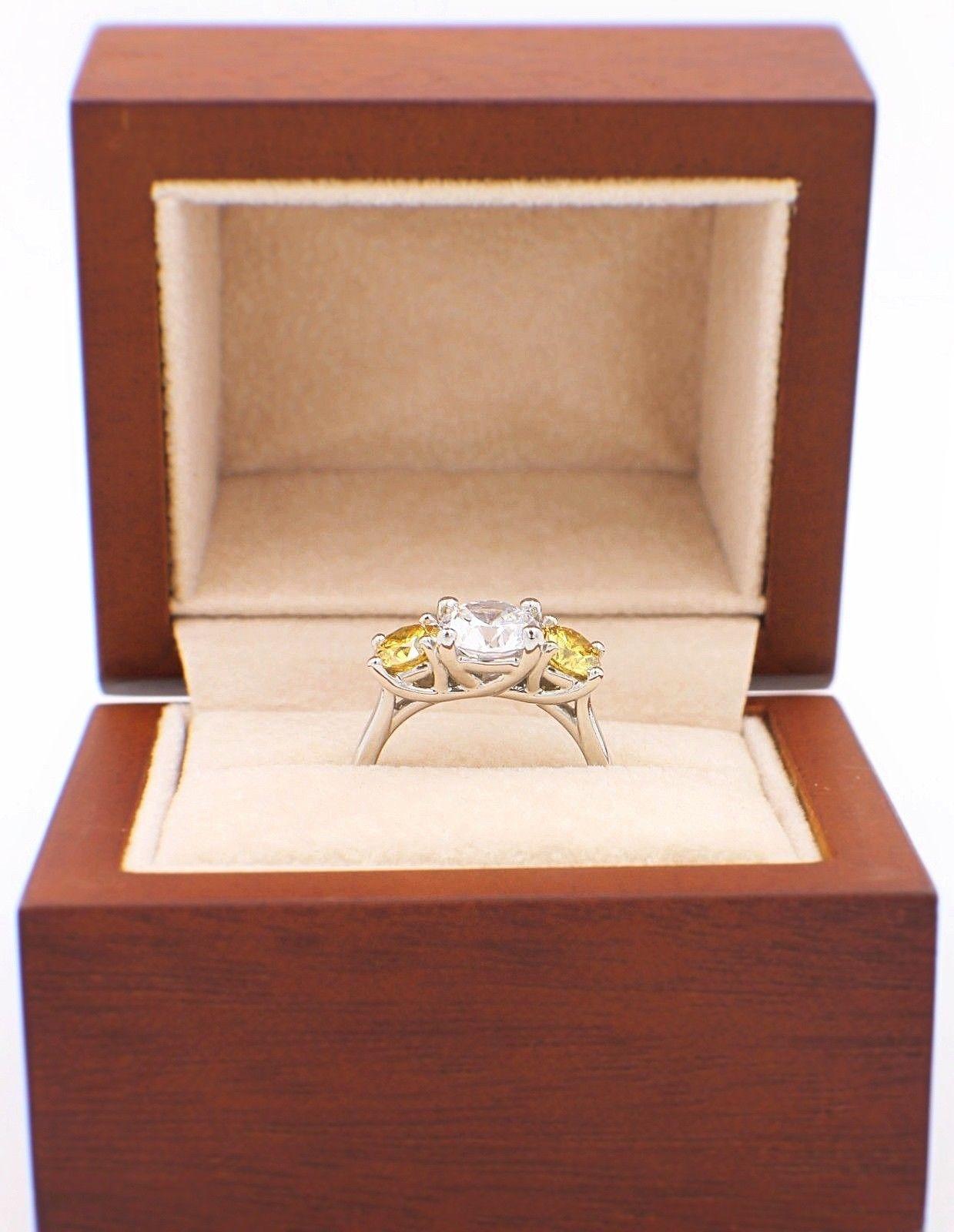Fancy Vivid Yellow Round Diamonds 3-Stone Semi Mount Engagement Ring 4