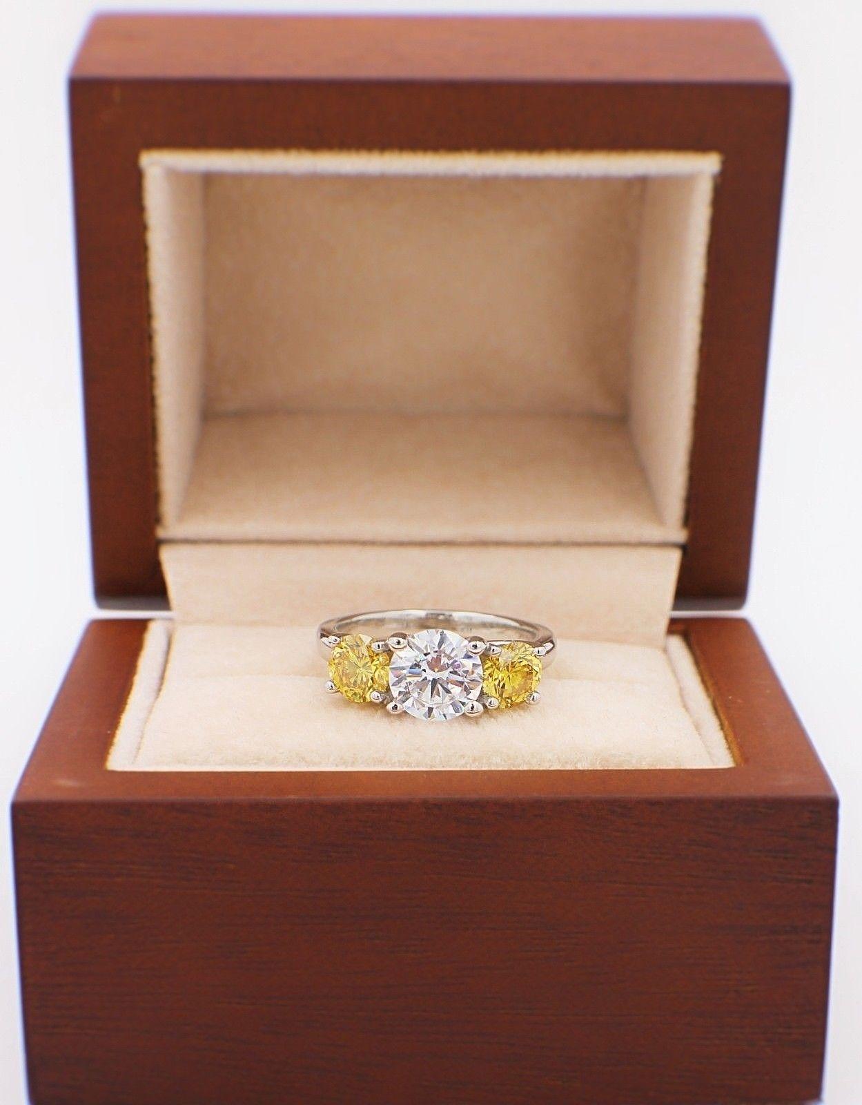 Fancy Vivid Yellow Round Diamonds 3-Stone Semi Mount Engagement Ring 5