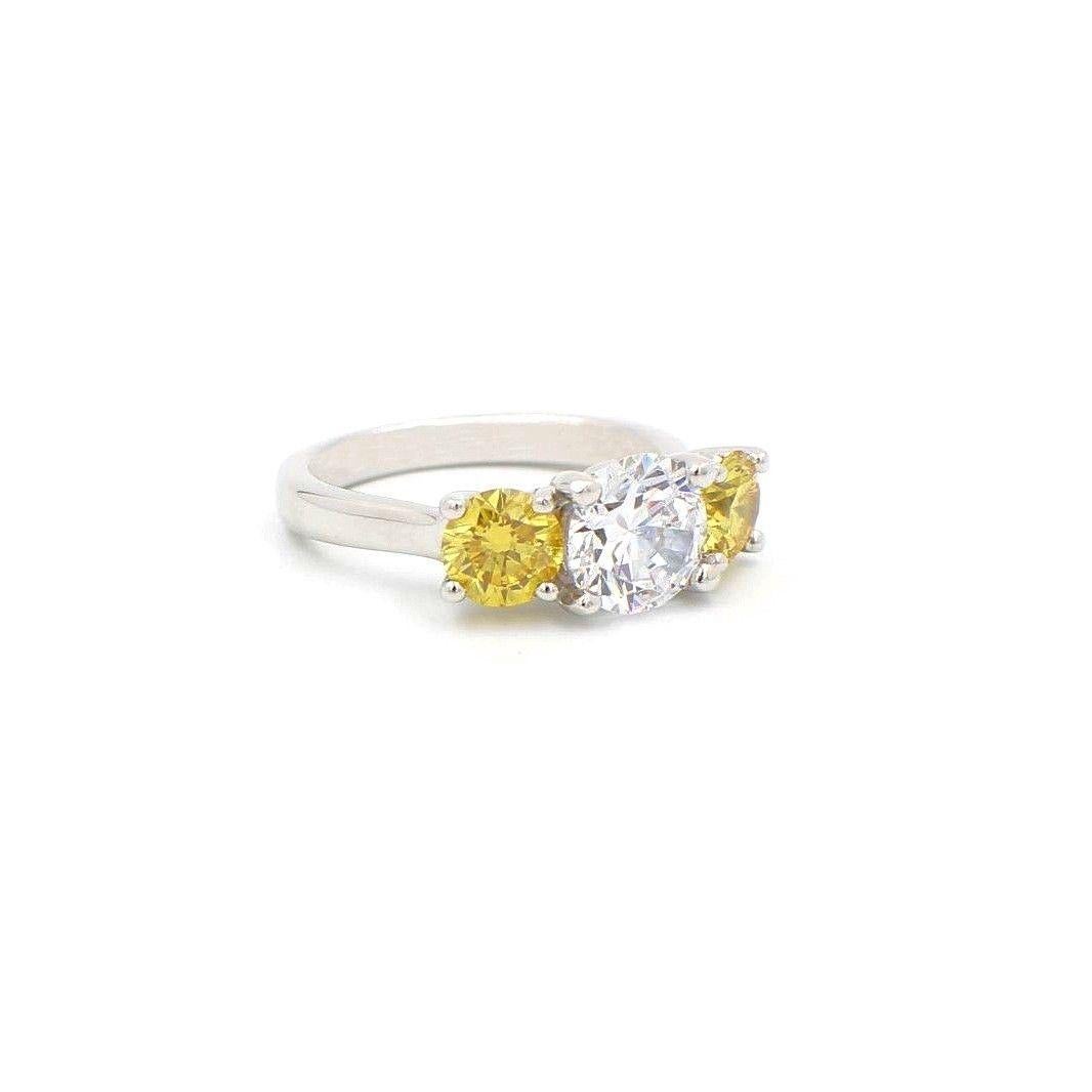 Fancy Vivid Yellow Round Diamonds 3-Stone Semi Mount Engagement Ring 1