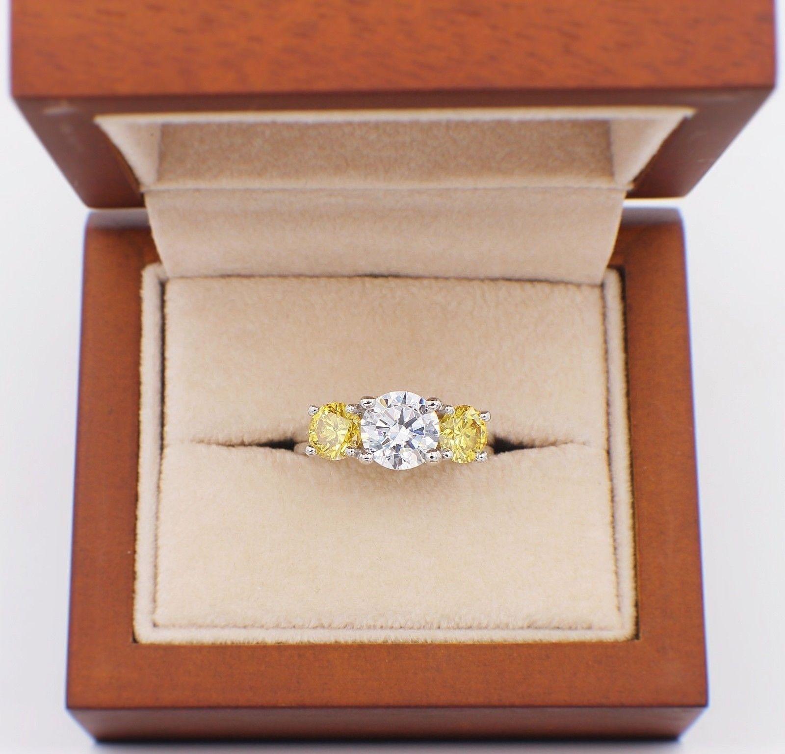 Fancy Vivid Yellow Round Diamonds 3-Stone Semi Mount Engagement Ring 3